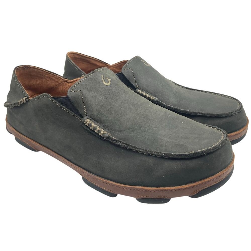 Olukai Men's Leather Moloa Loafers Sneakers Non Marking Wet Grip Bottoms Size 10